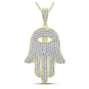 10kt Yellow Gold Mens Round Diamond Hamsa Hand Eye Fatima Charm Pendant 1 Cttw