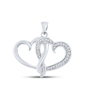10kt White Gold Womens Round Diamond Double Joined Heart Pendant 1/10 Cttw