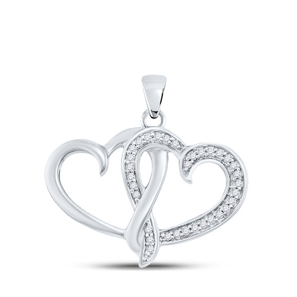 10kt White Gold Womens Round Diamond Double Joined Heart Pendant 1/10 Cttw
