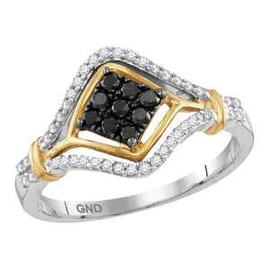 10kt Two-tone Gold Womens Round Black Color Enhanced Diamond Cluster Ring 3/8 Cttw