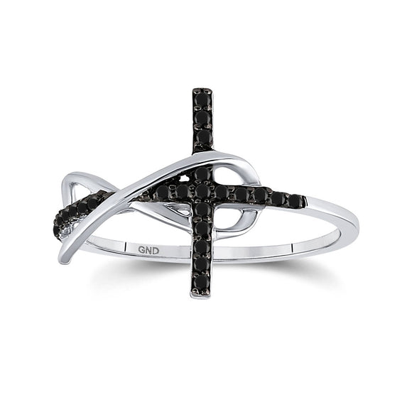 Sterling Silver Womens Round Black Color Enhanced Diamond Cross Infinity Ring 1/10 Cttw