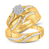 10kt Yellow Gold His Hers Round Diamond Cluster Matching Wedding Set 3/8 Cttw