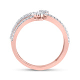 10kt Rose Gold Womens Round Diamond Double Flower Cluster Ring 1/3 Cttw