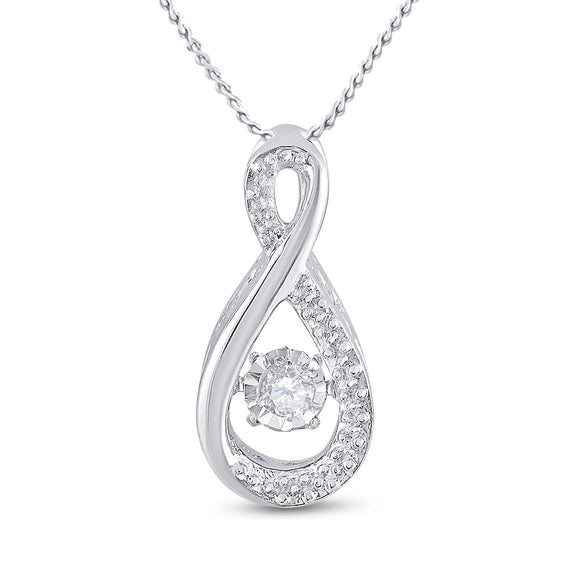 10kt White Gold Womens Round Diamond Moving Twinkle Teardrop Pendant 1/20 Cttw