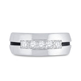 10kt White Gold Mens Round Diamond Wedding Black Groove Band Ring 1/2 Cttw