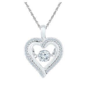 10kt White Gold Womens Round Moving Twinkle Diamond Heart Outline Pendant 1/4 Cttw