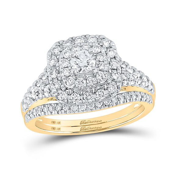 14kt Yellow Gold Round Diamond Halo Bridal Wedding Ring Band Set 1 Cttw