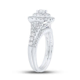 14kt White Gold Round Diamond Halo Bridal Wedding Ring Band Set 1 Cttw