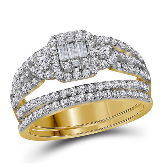 14kt Yellow Gold Baguette Diamond Bridal Wedding Ring Band Set 1 Cttw