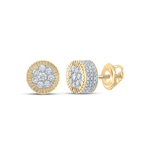 10kt Yellow Gold Round Diamond Fluted Cluster Earrings 7/8 Cttw