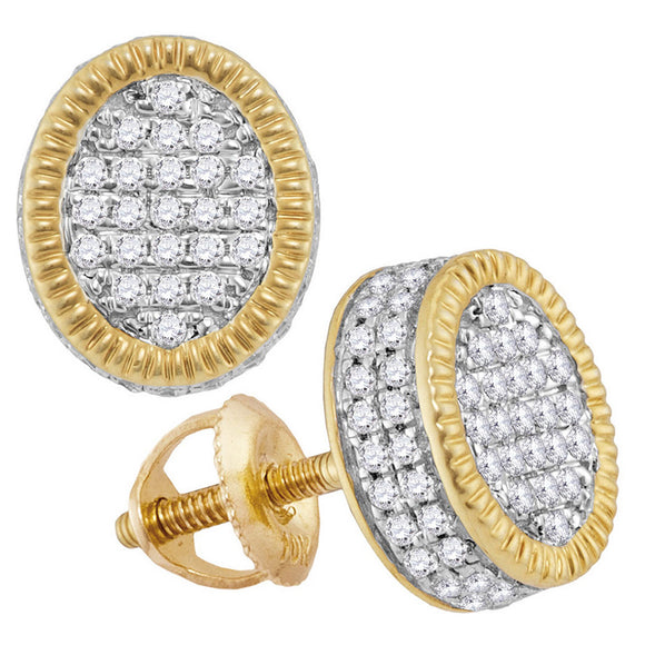 10kt Yellow Gold Round Diamond Fluted Oval Cluster Stud Earrings 1/2 Cttw