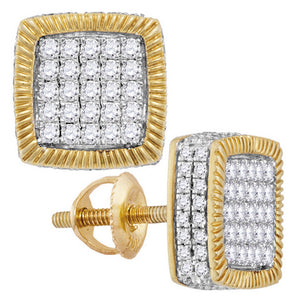 10kt Yellow Gold Round Diamond Square Fluted Cluster Earrings 7/8 Cttw