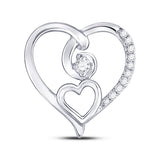 10kt White Gold Womens Round Diamond Heart Pendant 1/10 Cttw