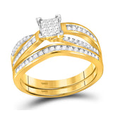 14kt Yellow Gold Princess Diamond Bridal Wedding Ring Band Set 1/2 Cttw
