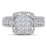 14kt White Gold Princess Diamond Bridal Wedding Ring Band Set 1 Cttw