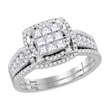 14kt White Gold Princess Diamond Bridal Wedding Ring Band Set 1 Cttw