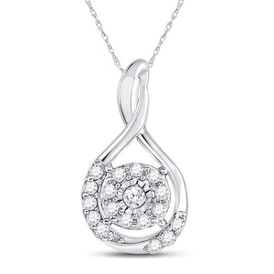 10kt White Gold Womens Round Diamond Cluster Pendant 1/10 Cttw