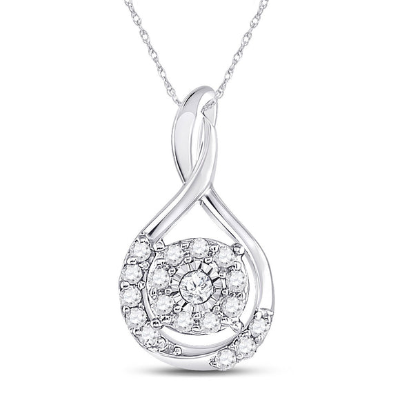 10kt White Gold Womens Round Diamond Cluster Pendant 1/10 Cttw