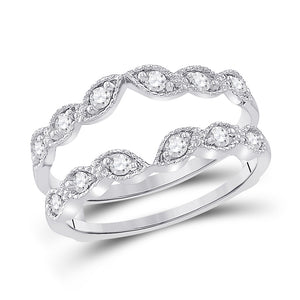 14kt White Gold Womens Round Diamond Milgrain Wrap Ring Guard Enhancer 1/3 Cttw