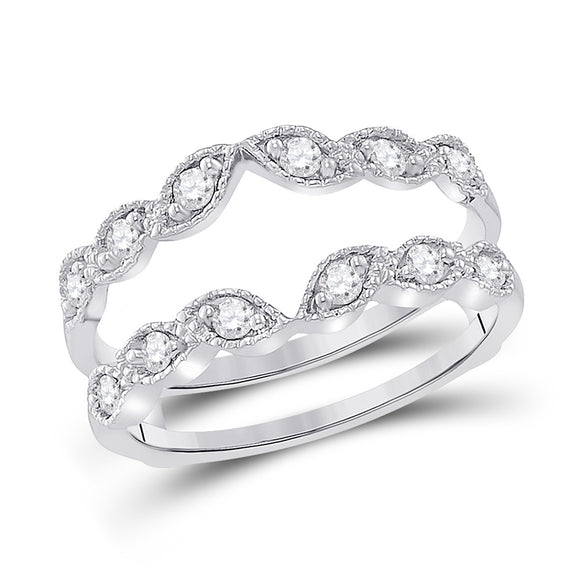 14kt White Gold Womens Round Diamond Milgrain Wrap Ring Guard Enhancer 1/3 Cttw