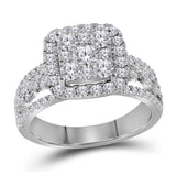 14kt White Gold Round Diamond Cluster Bridal Wedding Engagement Ring 1-1/2 Cttw
