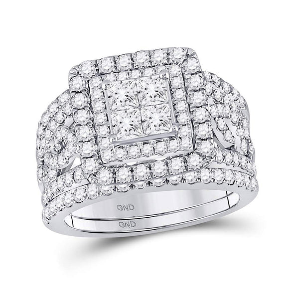 14kt White Gold Princess Diamond Bridal Wedding Ring Band Set 2-1/2 Cttw