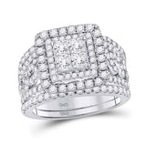 14kt White Gold Princess Diamond Bridal Wedding Ring Band Set 2-1/2 Cttw