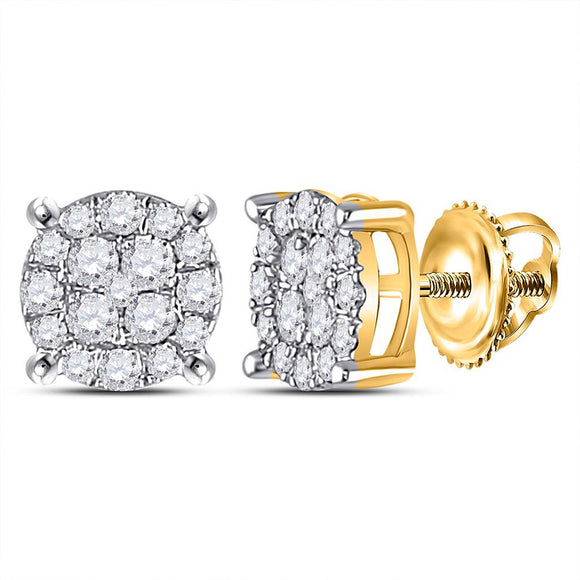 10kt Yellow Gold Womens Round Diamond Cluster Earrings 1/2 Cttw