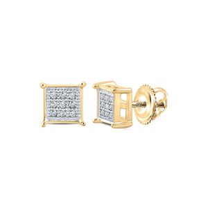 10kt Yellow Gold Round Diamond Square Earrings 1/20 Cttw