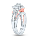 14kt Two-tone Gold Round Diamond Bridal Wedding Ring Band Set 1-1/4 Cttw
