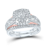14kt Two-tone Gold Round Diamond Bridal Wedding Ring Band Set 1-1/4 Cttw