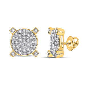 10kt Yellow Gold Round Diamond Circle Cluster Earrings 1/4 Cttw
