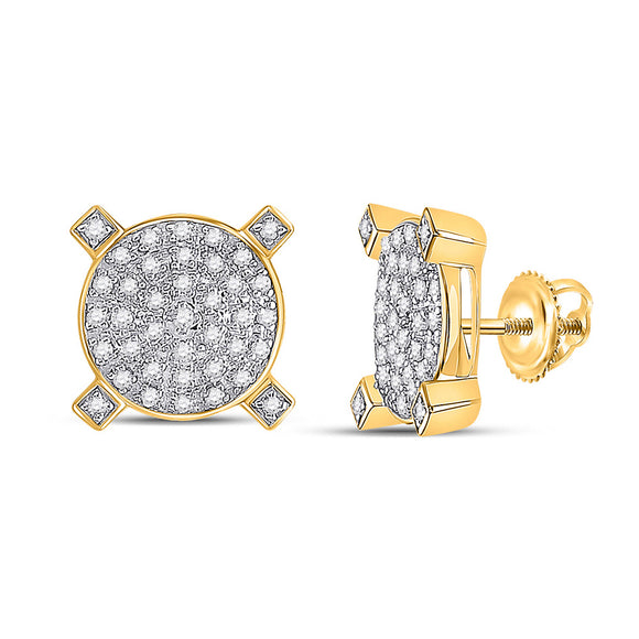 10kt Yellow Gold Round Diamond Circle Cluster Earrings 1/4 Cttw