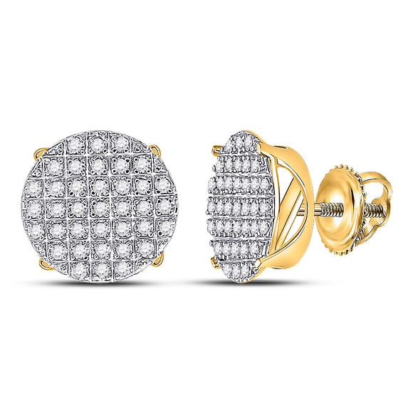 10kt Yellow Gold Round Diamond Circle Cluster Earrings 1/4 Cttw