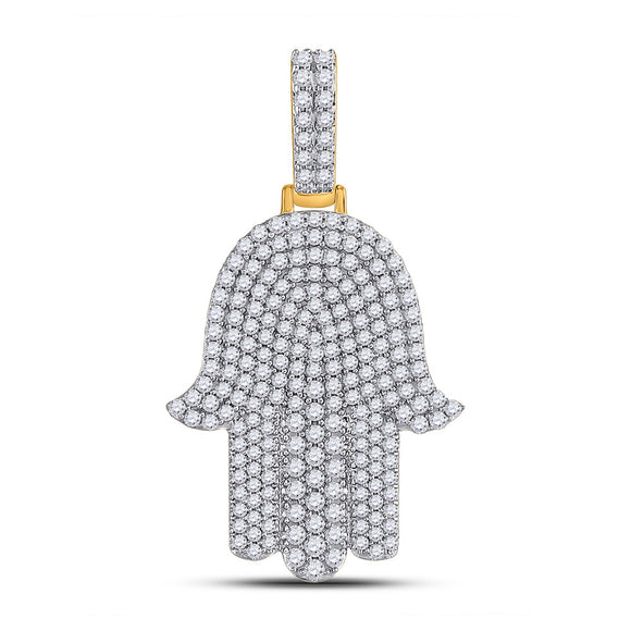 10kt Yellow Gold Mens Round Diamond Hamsa Charm Pendant 1-1/2 Cttw