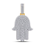 10kt Yellow Gold Mens Round Diamond Hamsa Charm Pendant 1-1/2 Cttw