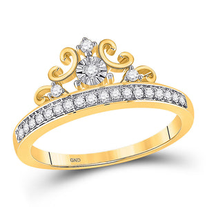 10kt Yellow Gold Womens Round Diamond Crown Tiara Band Ring 1/5 Cttw
