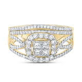 14kt Yellow Gold Princess Diamond Square Halo Bridal Wedding Ring Band Set 1 Cttw