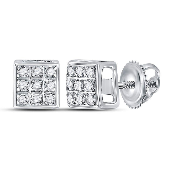 10kt White Gold Womens Round Diamond Square Earrings 1/20 Cttw