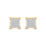 10kt Yellow Gold Round Diamond Square Cluster Earrings 1/10 Cttw