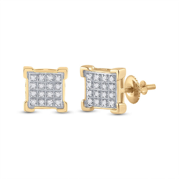 10kt Yellow Gold Round Diamond Square Cluster Earrings 1/10 Cttw