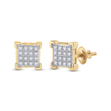 10kt Yellow Gold Round Diamond Square Cluster Earrings 1/10 Cttw