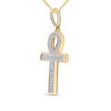 10kt Yellow Gold Mens Round Diamond Ankh Cross Charm Pendant 1/3 Cttw