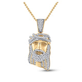 10kt Yellow Gold Mens Round Diamond Jesus Face Charm Pendant 3/8 Cttw