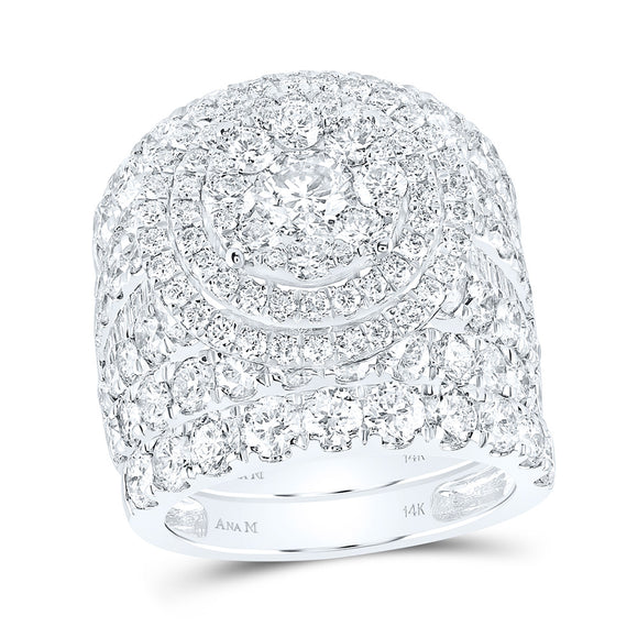 14kt White Gold Round Diamond Cluster Bridal Wedding Ring Band Set 7 Cttw