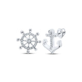 10kt White Gold Womens Round Diamond Anchor Wheel Stud Earrings 1/10 Cttw