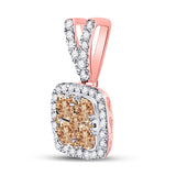 14kt Rose Gold Womens Round Brown Diamond Square Pendant 1/2 Cttw