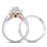 14kt Two-tone Gold Round Diamond Halo Bridal Wedding Ring Band Set 1-3/4 Cttw