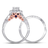 14kt Two-tone Gold Round Diamond Halo Bridal Wedding Ring Band Set 1-3/4 Cttw