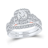 14kt Two-tone Gold Round Diamond Halo Bridal Wedding Ring Band Set 1-3/4 Cttw